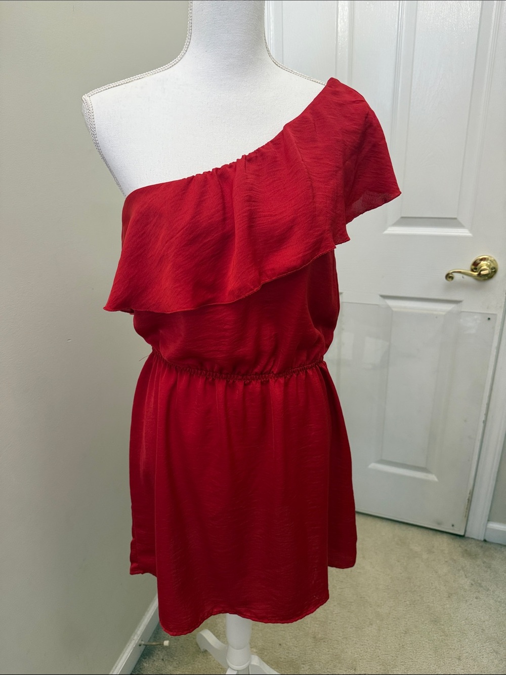 Red One-Shoulder Ruffle Summer Dress